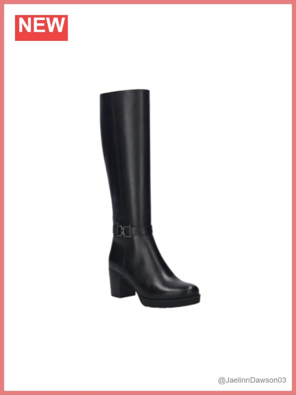 Knee High Leather Block Heel Boots Zip Closure